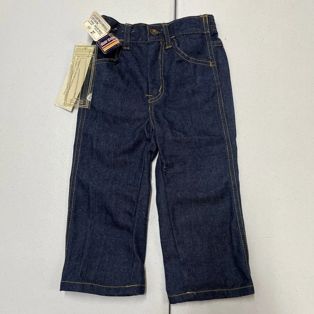 Vintage New Kids Jeans Boys 2T Dark Indigo Back Pocket Detail Retro 70s 80s